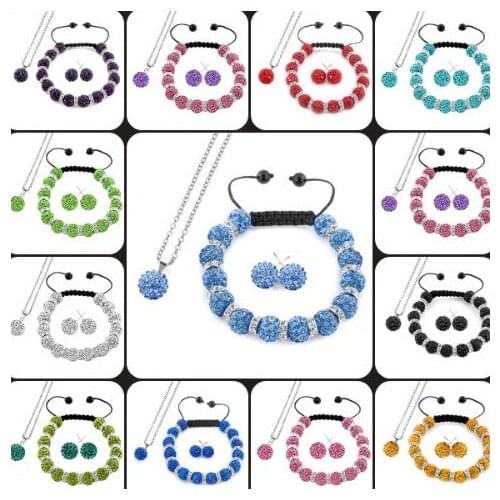 Can choose mix multicolor white 10mm Fashion Set Pendant necklace Bracelet Earring Jewelry With Disco Balls crystal