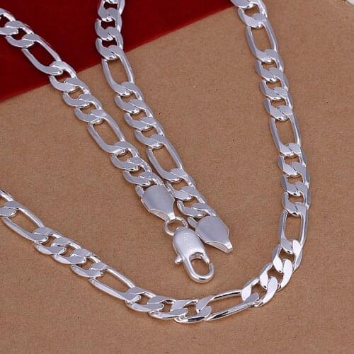 2016 new arrived wholesale M925 Silver color Mens Figaro Chain 8MM Necklace chains for mens fashion jewerly promotion