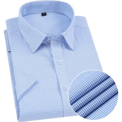 PARKLEES Small Plaid Short Sleeve Collared Shirt for Men Fashion Casual Checkered Regular Fit Button up Shirts Chemise Homme