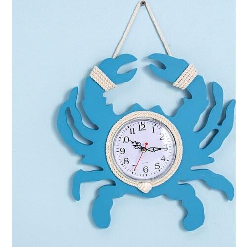 Big Crab Wood Wall Clock Modern Design Marine Coastal Nautical Beach Home Living Room Decor Non-ticking Silent Wooden Clocks