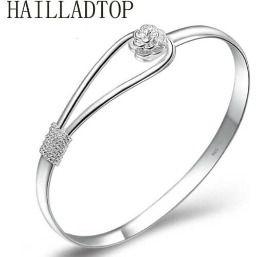 New Romantic Flower Bracelets For Women Silver Bracelet Hand Jewelry Wholesale Women Accessories Floral Bracelet 2021 Bangles