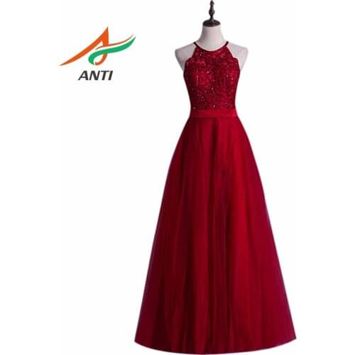 ANTI Charming Sleeveless Applique A-Line Evening Dress Off The Shoulder Tulle Custom Made Prom Dresses With Rhinestones HQY407