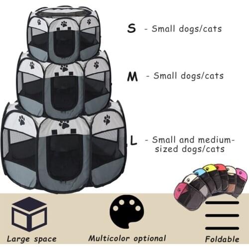 Portable Pet Tent Folding Cats Playpen Fence Breathable Pet Delivery Room Octagonal Cage Puppy Kennel Indoor Outdoor Dogs House
