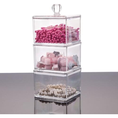 Clear Acrylic Cotton Swab Box Q-tip Holder Cotton Pad Box Makeup Organizer Cotton Swabs Stick Storage Box Cosmetic Tools Case
