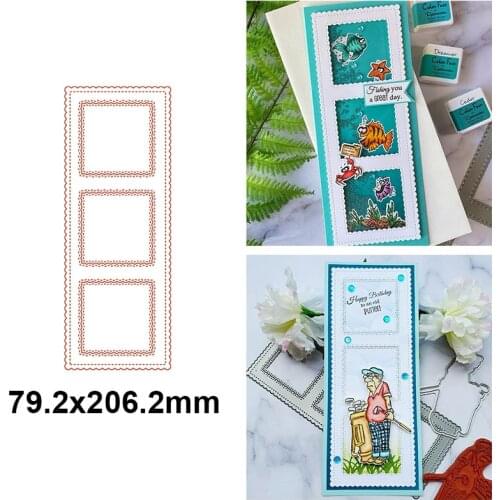 Rectangular Slimline Frame 3 Square Grids Metal Cutting Dies Scrapbooking Album Paper Diy Cards Crafts New Embossing Dies