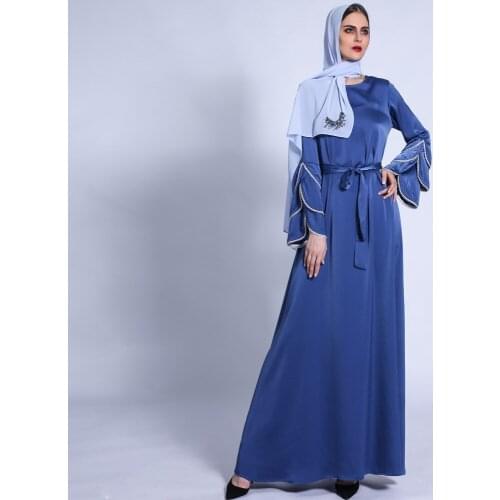 Ramadan Eid Silky Beading Cascading Abaya Hijab Muslim Dress female Caftan Turkish Islamic Kaftan Robe Musulman Abaya F2900