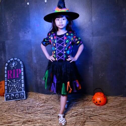 SHICAI Colorful little witch costume Christmas Party Dress Up Items Halloween Fancy cosplay Dress child costume Free Shipping