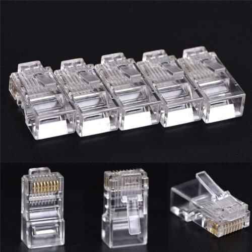 50 PCS RJ45 CAT5 CAT5e CAT6 Plug Adapter Crystal Network Modular Connector Plug 8P8C For Computers