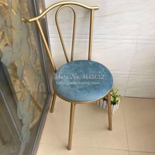 Modern Minimalist Golden Dressing Stool Ins Bedroom Creative Backrest Makeup Chair Home Round Iron Stools with Velvet seat
