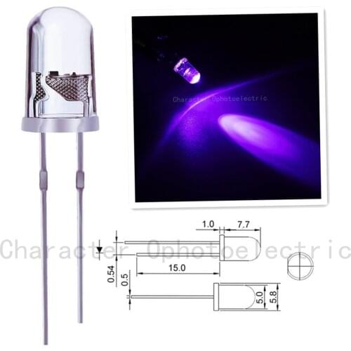 100PCS 5mm superbright Ultra Violet LED UV 390-395nm Lamp 2500mcd
