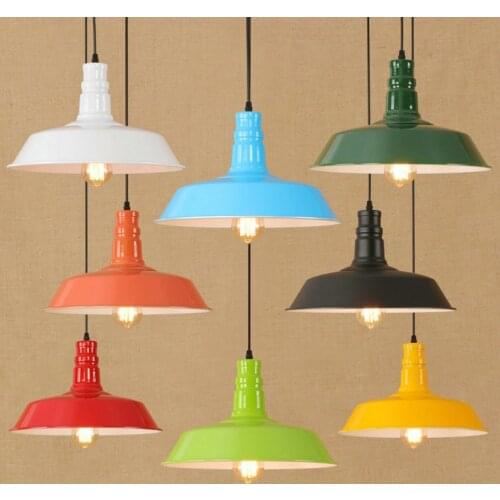 Led Pendent Lamp Large Circular Modern Red Creative Theme Cafe Decoration Iron Art Colored Nordic Retro Dish Big Pan Droplight