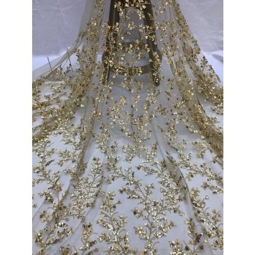 High Quality Tulle Embroidery Applique Lace Fabric Sequins Beads Tube Craft Sewing DIY Wedding Dress 5 Yards
