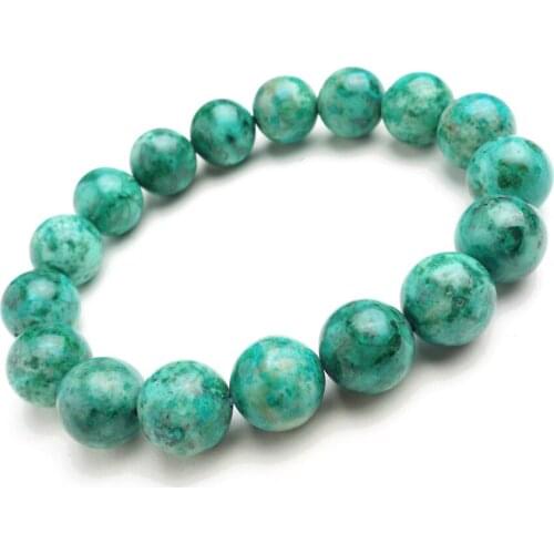 12mm Natural Genuine Green Malachite Chrysocolla Finished Bracelets For Women Loose Stretch Charm Crystal Round Beads Bracelets