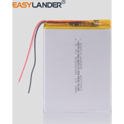 10pcs /Lot 3.7v lithium Li ion polymer rechargeable battery 3-wire 407093 5000MAH For DVR MP4 MP5 Tablet PC U25GT 047093