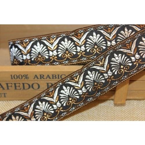 10yards/lot wide 3.3cm Woven Jacquard Ribbon Geometric sector flowers design for curtain and clothing accessory LS-0922