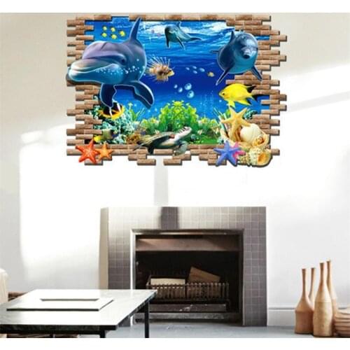 3d underwater sea 50*70cm wall stickers whale fish for kids room home decor removable decoration diy pvc mural wallpaper decals