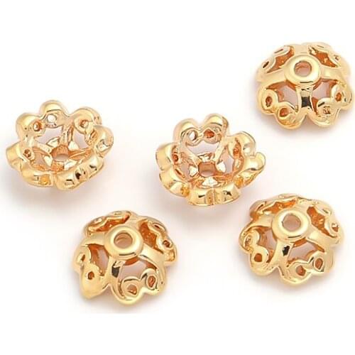 5pcs Copper Genuine Gold Plated Clouds Shape 6mm Hollow Lucky Bead Caps Flower Holder For DIY Beaded Jewelry Bracelet Supplies