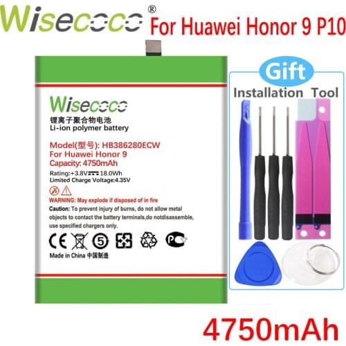 Wisecoco HB386280ECW 4750mAh Battery For Huawei Honor 9 STF-L09 STF-AL10 For Huawei P10 5.1" Phone Latest Production In Stock