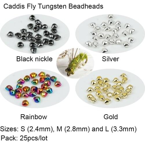 Aventik 25pcs Fly Fishing Caddis Fly Tungsten Beads Heads Flies Fish Beads Head Fly Tying Accessories