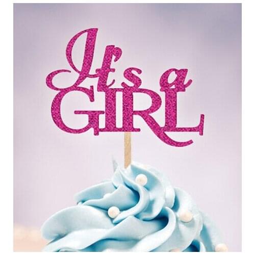 Glitter IT[S A GIRL cupcake Toppers baby shower birthday party cake decorations food picks supplies