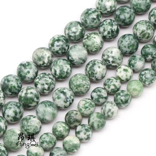 Hot Natural Stone Green Spot Round Loose Beads For Jewelry Making 15" Strand Charm Bracelet Necklace 4 6 8 10 12MM Pick Size