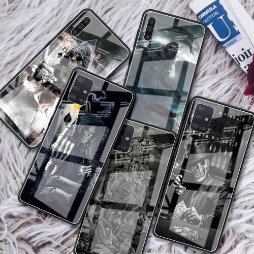 Tempered Glass Case For Samsung Galaxy A51 A50 A71 A70 A31 A21s A52 A40 A30 M51 M31 A91 Luxury Phone Cover Grim Reaper Skull Sac