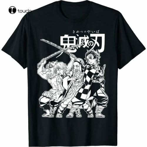 Demon Slayer Nezuko Tanjiro Zenitsu Inosuke Manga Anime Black Tshirt S-5Xl
