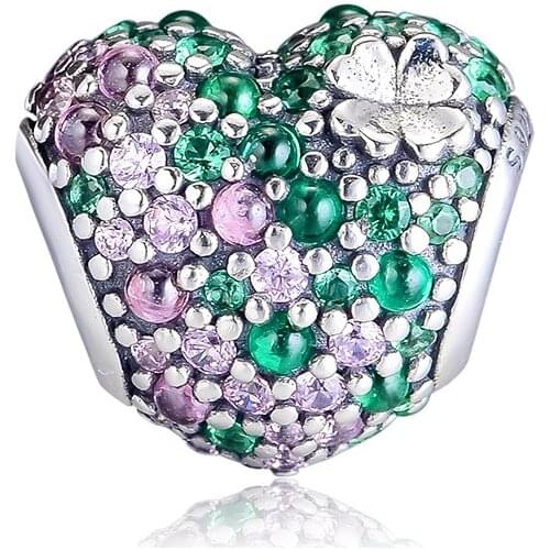 DIY Fits for Pandora Charms Bracelets Gleaming Lucky Four-Leaf Clover Heart Beads 100% 925 Sterling-Silver-Jewelry Free Shipping