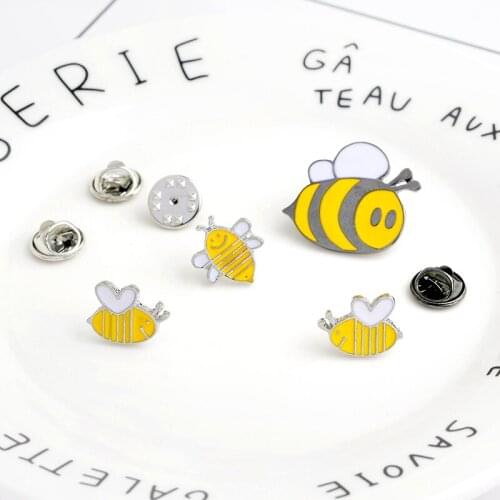 Honey bee Enamel Brooches Denim Clothes Pin Buckle Shirt Button Badge Cartoon Animal insect jewelry Gift for kids and mom