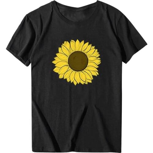Summer Outfits Shirts Women Sunflower Printed Tee Tops Female Short Sleeves O Neck Casual Tops Pullover T Shirt חולצות נשים לקיץ