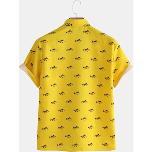 Summer mens Short Sleeve Shirt Casual Style Polyester 2021 Printed Loose Single Breasted Comfortable Lapel