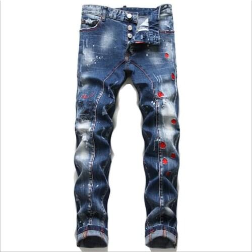 DSQ2 Mens Slim Stretch Jeans Small Feet Trendy Pants Mens Punk Tight Pants goth clothes