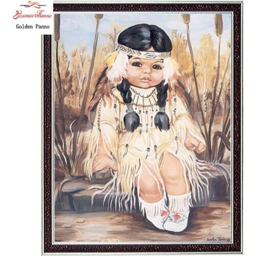 Golden panno,Needlework,Embroidery,DIY portrait Painting,Cross stitch,kits,14ct little cute girl Cross-stitch,Sets For Embroider