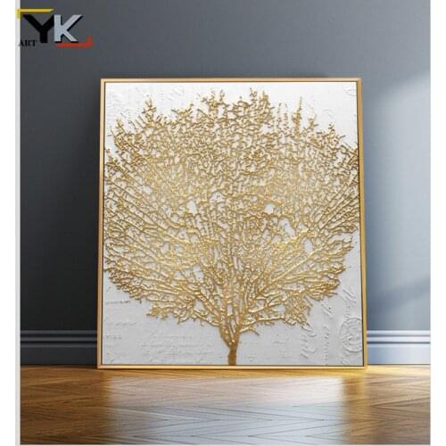 Nordic Style Golden Rich Tree Picture Light Oil Painting on Canvas Posters and Prints Cuadros Wall Art Pictures For Living Room