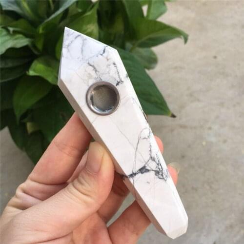 Natural white turquoise wand point healing crystal smoking pipes for sale