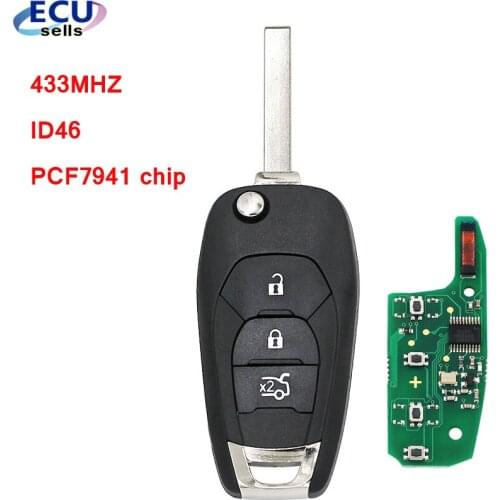 NEW Style Flip 3 Button 433MHZ with ID46 PCF7941 chip Remote Key fob For Chevrolet Cruze Aveo 2014-2018