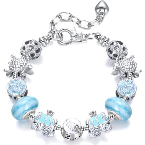 Lake blue beautiful pumpkin car DIY alloy silver-plated big hole bead bracelet Pandora style bracelet for lady girlfriend