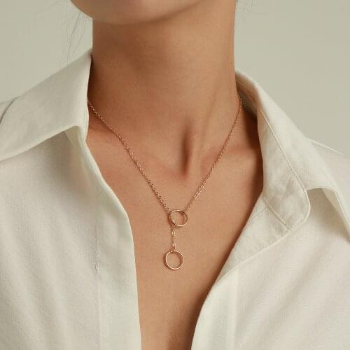Fashion Gold Silver Color Double Round Circle Necklace Pendant Creative Personality Simple Geometric Choker Necklace Jewelry
