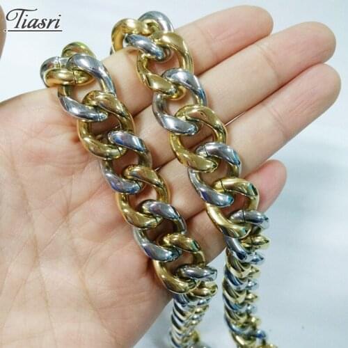 Tiasri 15mm Heavy Mens Necklace Curb Cuban Link Chain Halloween Gifts High Quality Stainless Steel Jewelry Choker Wholesale