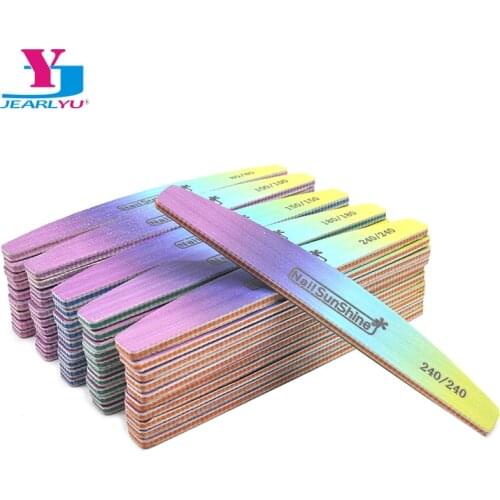 50 Pcs/Lot Nail Files Buffer 80/100/150/180/240 Rainbow Color Sanding Nail File Block Half Moon UV Gel Nail Polishing Files Set