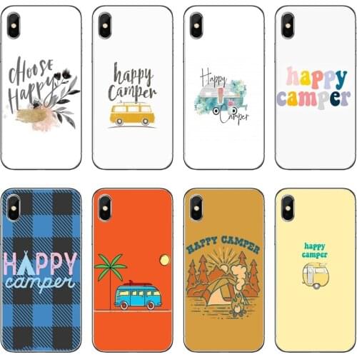 Happy Camper Transparent Phone Case For iPhone 12 11 Pro Max Mini XS Max XR X 8 7 Plus 6 6S Plus 5 5S SE 2020