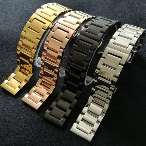 20mm 22mm Watchband Silver Black Golden Rose Gold Stainless Steel Strap Fine Butterfly Buckle MenS Watch Accessories Bracelet