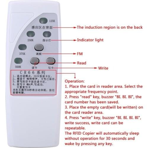 RFID ID Card Copier 125/250/375/500KHz CR66 RFID Scanner Programmer Reader Writer Duplicator With Light Indicator Sensitively