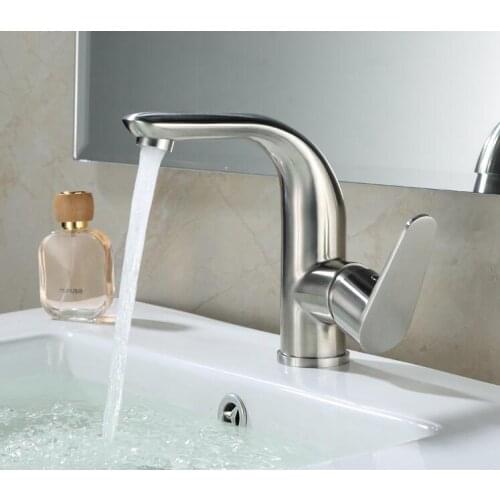 Kitchen 304 Stainless Steel Single Hole Bathroom a Faucet Hot &Cold Water Tap High Class Brushed Deck Mounted Water Tap