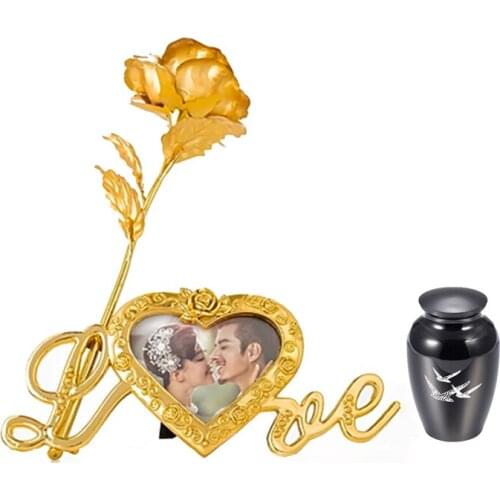 Cremation Urn Rose Flower Frame Love Shape Commemorate Human/Cat/Bird/Dog/Hamster Stainless Steel Urn Container Memorial
