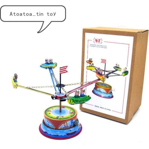 Vintage Retro Collection Tin toys Classic Clockwork Wind Up Rotating spaceship Tin Toys For Adult Kids Collectible Gift