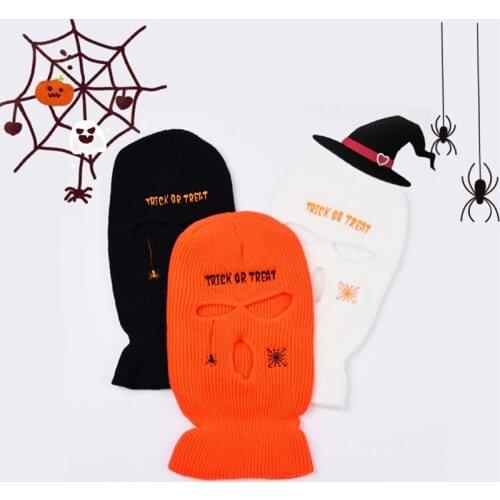 Halloween Spider Embroidery 3 Hole Balaclava Knit Hats Women Winter Outdoor Sport Ski Cycling Mask Beanie Unisex Warm Hat Party