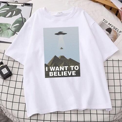 I Want To Believe Spaceship Extraterrestrial Printing Tshirts Woman Big Size Top Brand Loose T Shirt Soft O-Neck Woman Tshirts