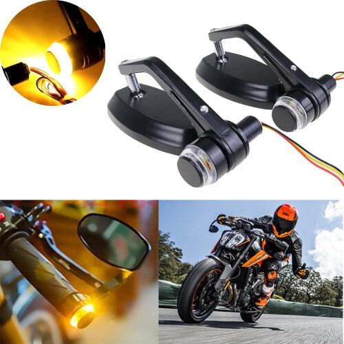 7/8" 22mm Motorcycle Handle Bar End Rear View Mirrors w/Turn Signal Universal For Honda Yamaha Suzuki Harley Cafe Racer Bobber