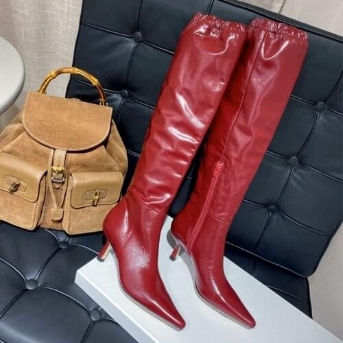 High Quality Sexy Slim Pointed High Boots Fashion Side Zipper Stiletto High Heel Womens Boots Genuine Leather Chelsea Boots